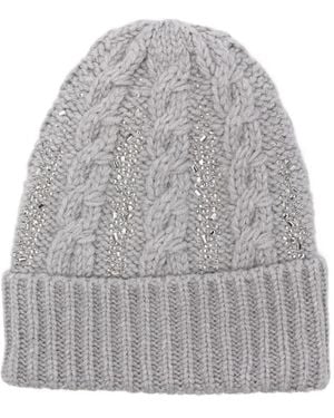 Ermanno Scervino Cable-Knit Crystal-Embellished Beanie - Grey