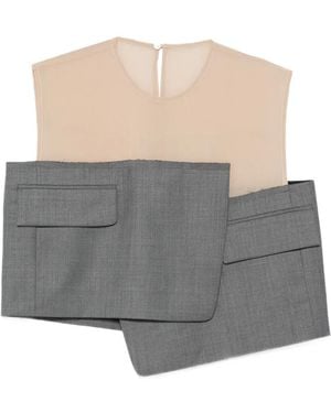 Litkovskaya Sheer-Panel Flap-Pocket Top - Gray