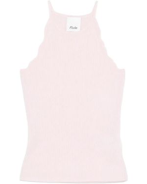 Allude Scalloped Ribbed Tank Top - Pink
