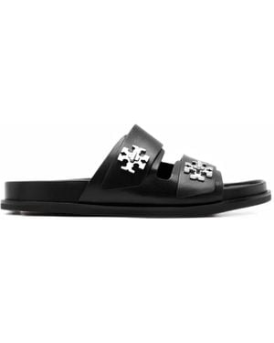 Tory Burch T Lock Double-Strap Slides - Black