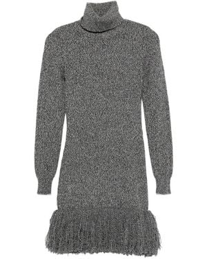 ELY ELY Roll-Neck Fringed Mini Dress - Gray