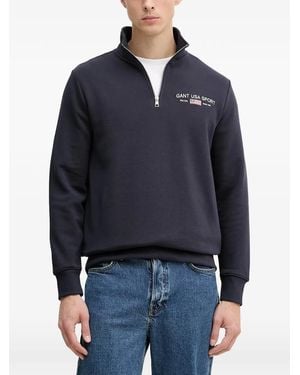 GANT Logo-Embroidered Quarter-Zip Sweater - Blue