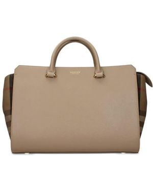 Burberry Leren Shopper Met Geruit Vlak - Bruin