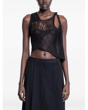 Halo Open Knit Tank Top - Black