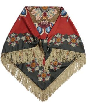 La DoubleJ Sciarpa Con Stampa A Fiori E Frange - Rosso