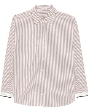 Brunello Cucinelli Vertical-Stripe Long-Sleeve Shirt - White
