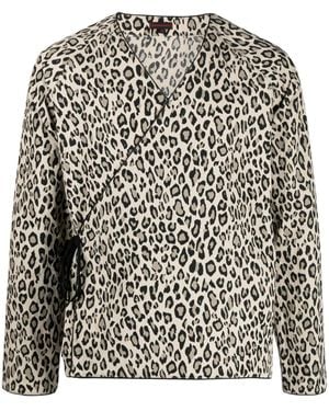Clot Leopard-Print V-Neck Shirt - Black