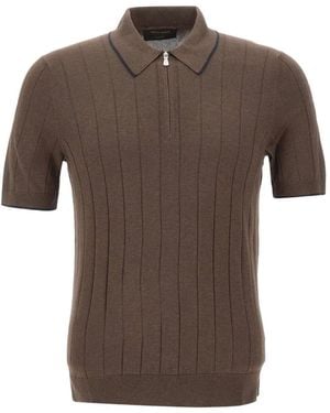 Gran Sasso Ribbed-Knit Zip-Collar Polo Shirt - Brown