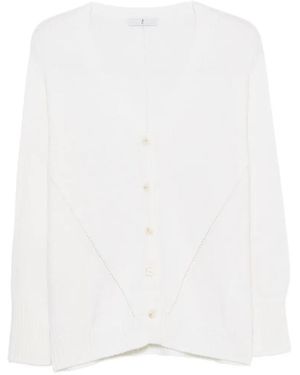 Whyci Pointelle-Trim V-Neck Cardigan - White