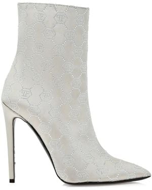 Philipp Plein 120mm モノグラム サテンブーツ - ホワイト