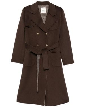 Sandro Belted Double-Breasted Coat - Brown