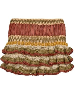 Alberta Ferretti Ruffled Bead-Embellished Mini Skirt - Brown