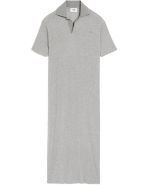 Ami Paris Cotton Short-Sleeve Long Polo Dress - Grey