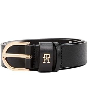 Tommy Hilfiger Logo-Plaque Leather Belt - Black