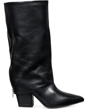 Poche Paris Pointed-Toe Fold-Over Boots - Black