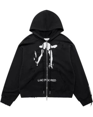 MATIERES FECALES Cul Graphic-Print Distressed Hoodie - Black