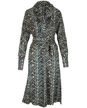 Kiton Tie-Neck Belted Midi Dress - Gray