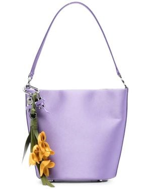 Self-Portrait Satin Floral-Charm Tote Bag - Purple