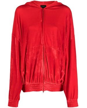 Balenciaga Crystal-Embellished Velvet Hoodie - Red