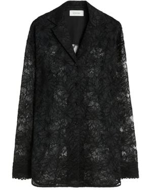 Sportmax Floral-Lace Notched-Lapel Shirt - Black