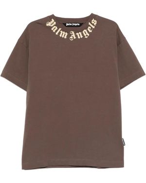 Palm Angels Logo-Print T-Shirt - Brown