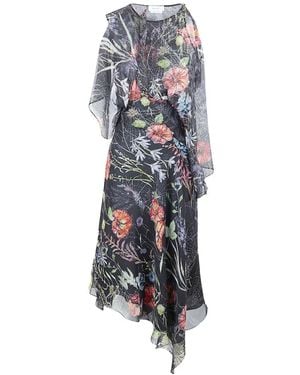 McQueen Asymmetrical Flower-Print Midi Dress - White