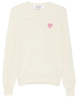 COMME DES GARÇONS PLAY Pull À Patch Cœur Play Et Col V - Blanc