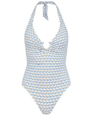 Seafolly Ring-Front Halterneck Swimsuit - Blue