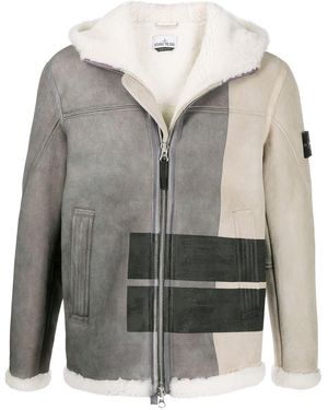 Stone Island Colour-block Shearling Jacket - Grey