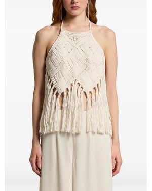 Peserico Fringe Woven Halter Knitted Top - Natural