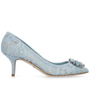 Dolce & Gabbana Lace Rainbow Court Shoes With Brooch Detailing - Blue