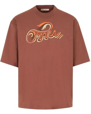 Marni Cotton T-Shirt With Wave-Logo Print - Brown