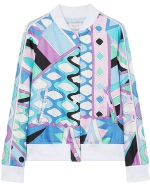 PUCCI Chaqueta bómber de seda y sarga con estampado Vivara - Azul