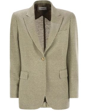SAULINA Angelica Herringbone Button-Fastening Blazer - Natural