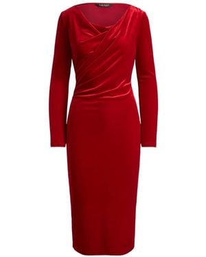 Ralph Lauren Vestido Midi De Terciopelo Drapeado - Rojo