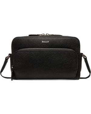 Bally Embossed Leather Messenger Bag - Black