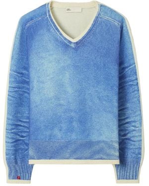 Tory Burch Trui Van Merinowol Met V-Hals En Print - Blauw