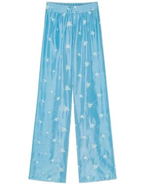 forte_forte Floral-Pattern Pants - Blue
