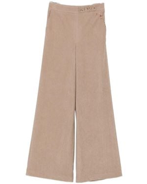 Bye Corduroy Floral-Embroidered Pants - Natural
