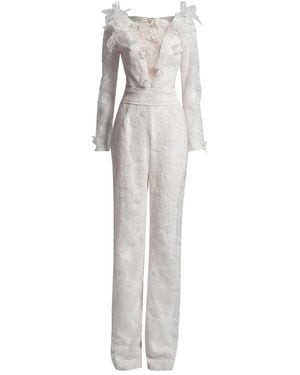 Tadashi Shoji Floral-Lace Ruffle Jumpsuit - White