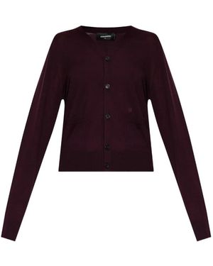 DSquared² Cardigan Con Scollo A V E Tasca Applicata - Viola