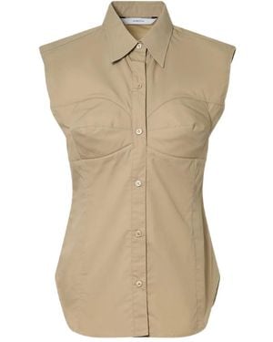 Pushbutton Dummy Button-Up Sleeveless Shirt - Natural
