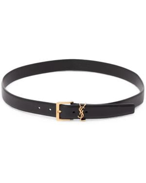 Saint Laurent Ysl Plaque Leather Belt - Black