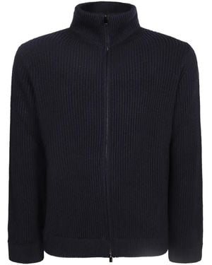 Dell'Oglio Ribbed-Knit Zip-Up Cardigan - Blue
