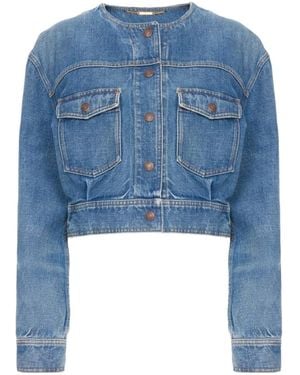 Chloé Collarless Patch-Pocket Denim Jacket - Blue
