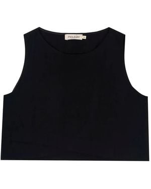 MOUTAKI Asymmetric-Hem Cropped Top - Black