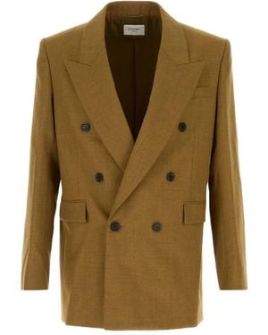 Saint Laurent Double-Breasted Wool Blazer - Green
