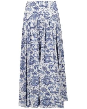 STAUD Procida Toile-Print Gathered Skirt - Blue