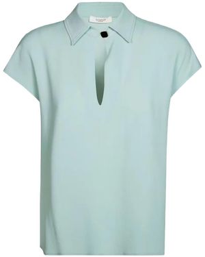 Glanshirt Short-Sleeve V-Neck Blouse - Blue