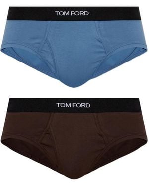 Tom Ford Logo-Waistband Briefs (Set Of Two) - Blue